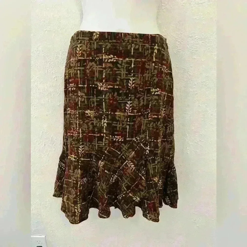 Ann Taylor Loft Women's Fall Geometric Pattern Ruffle Hem Mock Wrap front Sz 6P